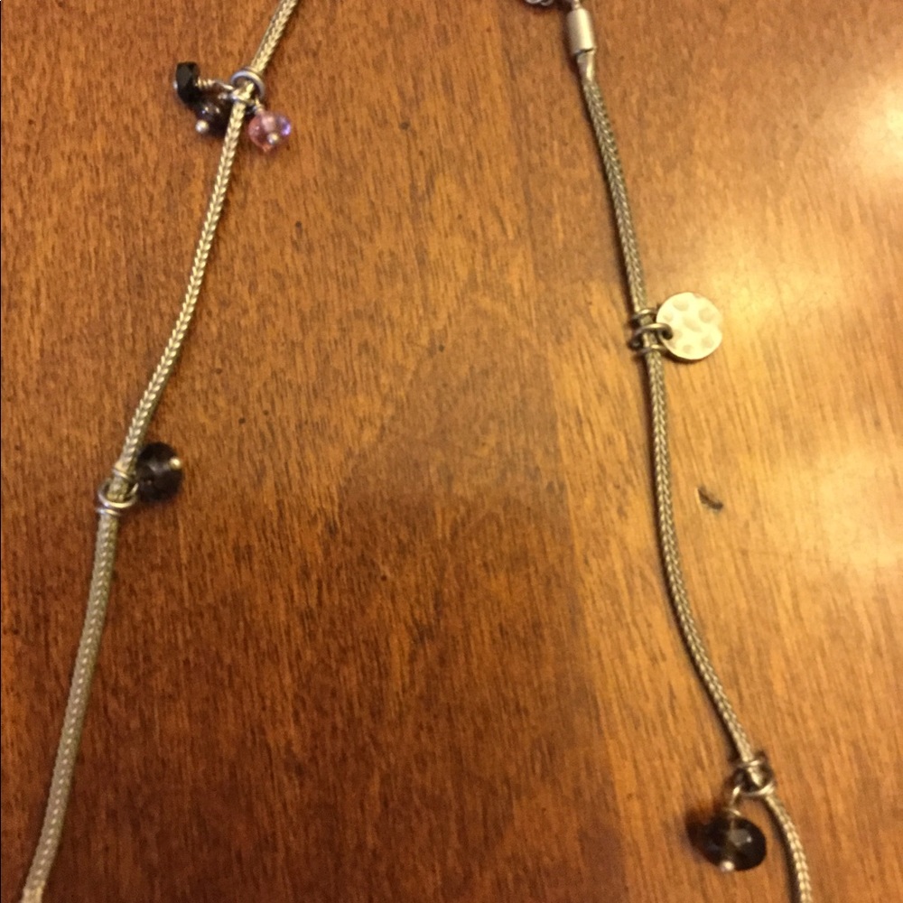 Long Necklace Silver Color Purple and pink stones